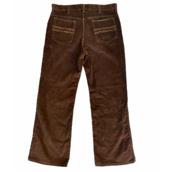 Brown corduroy straight leg trousers with patterned pockets - Picture 2 of 2